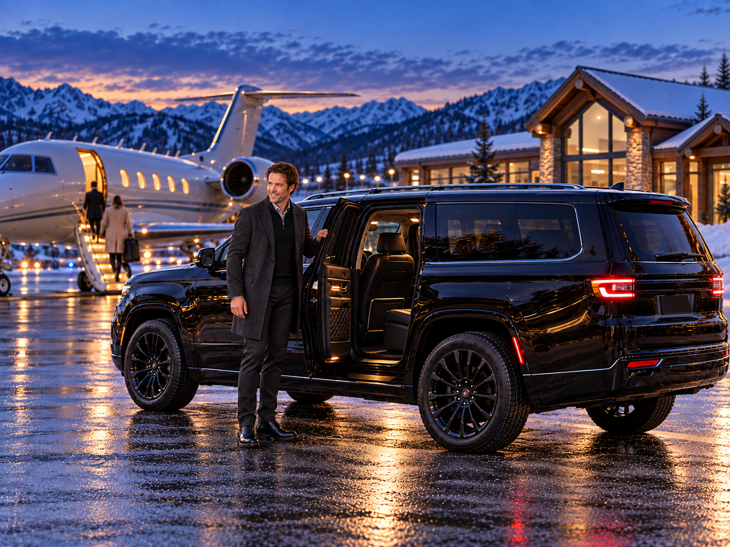 CREST greeting a private-aircraft passenger at Aspen Airport